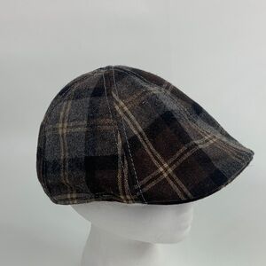 Plaid Wool Flat paperboy Cap hat Brown Tan Gray One Size